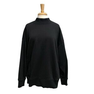 ALO Yoga Mock-Neck Pullover Fleece Sweatshirt Sweater Pockets Black size Large